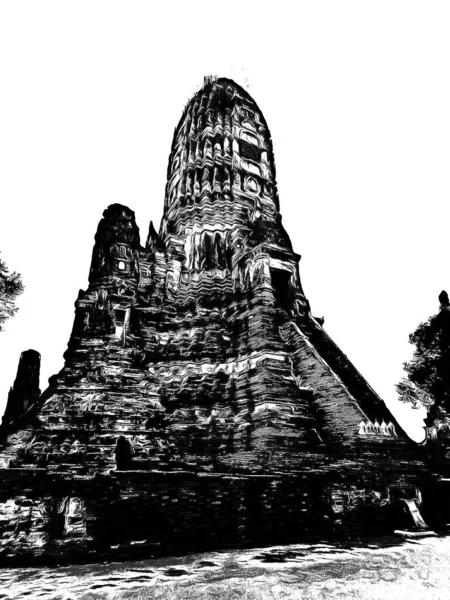 Antica Ayutthaya Pagoda Realizzato Bianco Nero Illustrazioni — Foto Stock