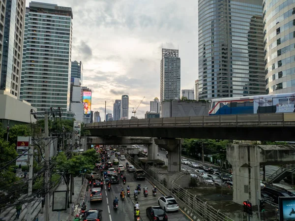 Bangkok September 2020Sathorn Narathiwat Intersection Traffic Intersection Evening Hours Intersection — Stock Photo, Image