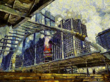 Bangkok 'un ve halkının manzarası Illustrations, empresyonist bir resim tarzı yaratıyor..