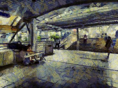 Bangkok 'un ve halkının manzarası Illustrations, empresyonist bir resim tarzı yaratıyor..