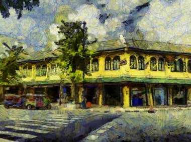 Bangkok 'un ve halkının manzarası Illustrations, empresyonist bir resim tarzı yaratıyor..