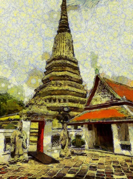 Wat Phra Chetuphon Wat Pho Βρίσκεται Πίσω Από Υπέροχο Ναό — Φωτογραφία Αρχείου