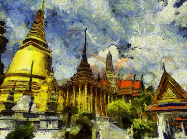 Wat Phra Kaew Tempel Des Smaragdgrünen Buddha Wahrzeichen Thailands Illustrationen — Stockfoto