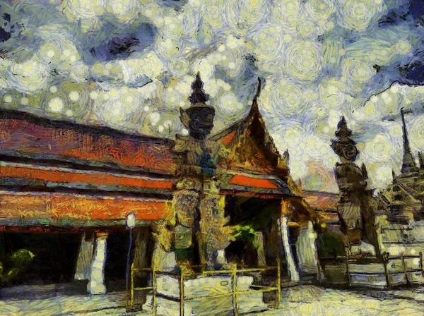 Wat Phra Kaew Templom Smaragd Buddha Mérföldkő Thaiföld Illusztrációk Létrehoz — Stock Fotó