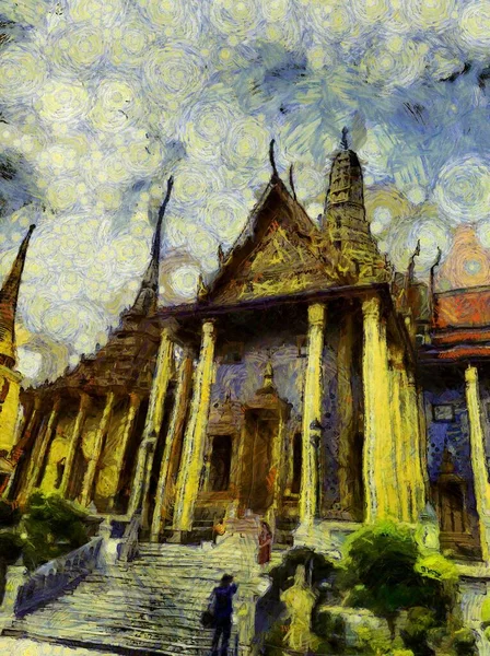 Wat Phra Kaew Templo Del Buda Esmeralda Monumento Tailandia Ilustraciones — Foto de Stock