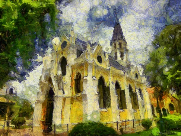 古代教堂黄色建筑孔哥特式风格 — 图库照片