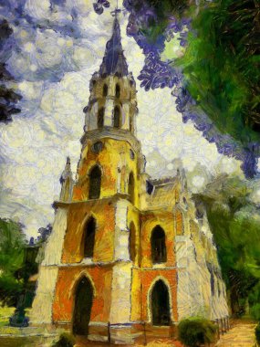 Antik kilise sarı mimari delik gotik stil