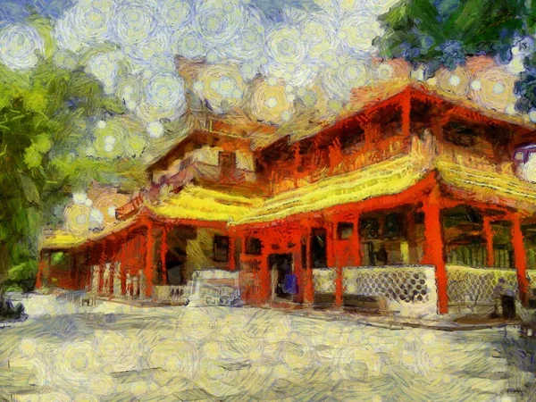 Mansão Arquitetura Chinesa Antiga Ilustrações Cria Impressionis Estilo Formiga Pintura — Fotografia de Stock