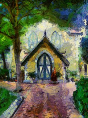 Renkli resimlerdeki gotik mimari, empresyonist bir resim tarzı yaratır..