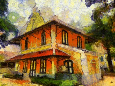 Renkli resimlerdeki gotik mimari, empresyonist bir resim tarzı yaratır..