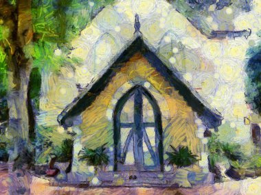 Renkli resimlerdeki gotik mimari, empresyonist bir resim tarzı yaratır..