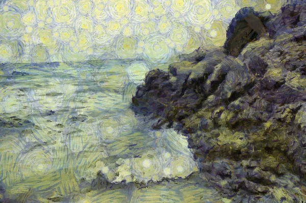 Die Felsen Meeresufer Illustrationen Schafft Einen Impressionistischen Malstil — Stockfoto