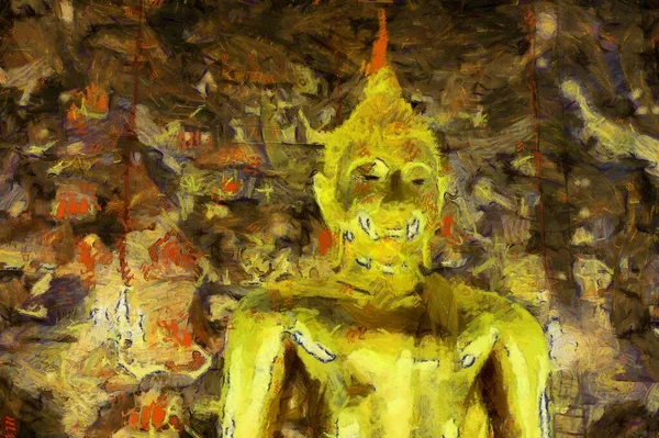 Golden Ancient Buddha Illustrations Crea Estilo Impresionista Pintura — Foto de Stock