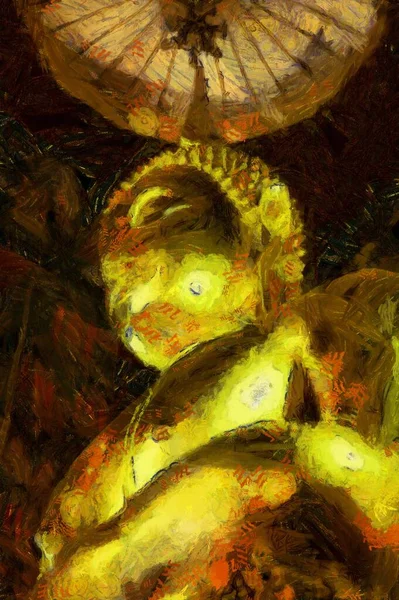 นพระพ ทธร ปโบราณทองค าสร างร ปแบบท าประท บใจของภาพวาด — ภาพถ่ายสต็อก