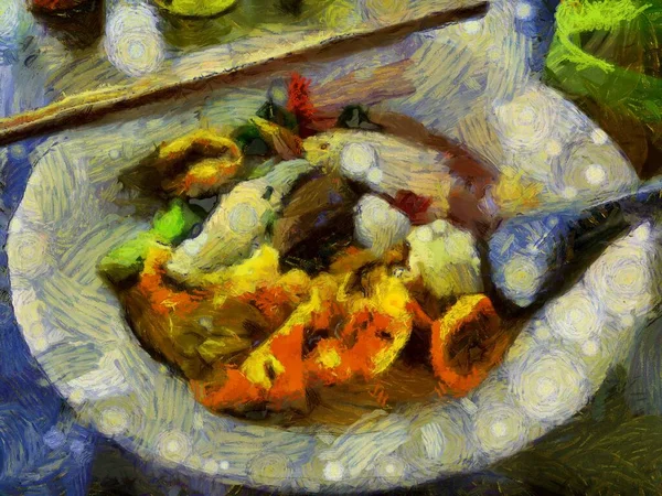 Noodles Bowl Illustrations Creates Impressionist Style Painting — Stock Photo, Image