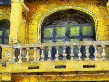 Antik sarı binaların pencere ve balkonları resimlerin karınca stili izlenimini yaratıyor.