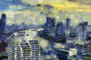 Bangkok şehir manzarası Illustrations resim karınca tarzı izlenim yaratır.