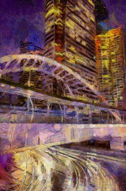 Bangkok şehir manzarası gece Illustrations resim karınca tarzı izlenim yaratır.