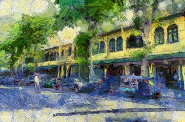 Bangkok şehir manzarası Illustrations resim karınca tarzı izlenim yaratır.