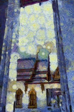 Antik Tayland mimarisi Illustrasyonları resmin karınca stili izlenimini yaratıyor.