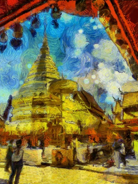 Wat Phra Que Doi Suthep Templo Ilustraciones Crea Impresión Estilo — Foto de Stock