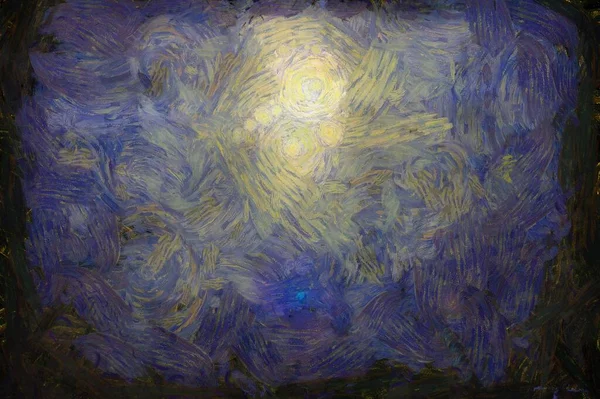 Landschaft Des Mondes Nachthimmel Illustrationen Schafft Ameisenstil Impressionisten Der Malerei — Stockfoto