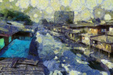 Bangkok Illustrations kanalındaki ev, empresyonist bir resim tarzı yaratıyor.