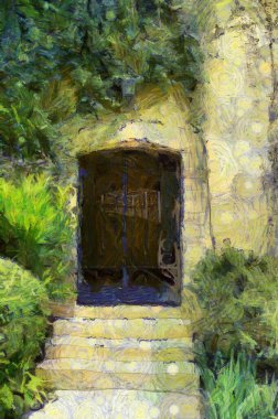 Tahta kapı illüstrasyonları empresyonist bir resim tarzı yaratır..