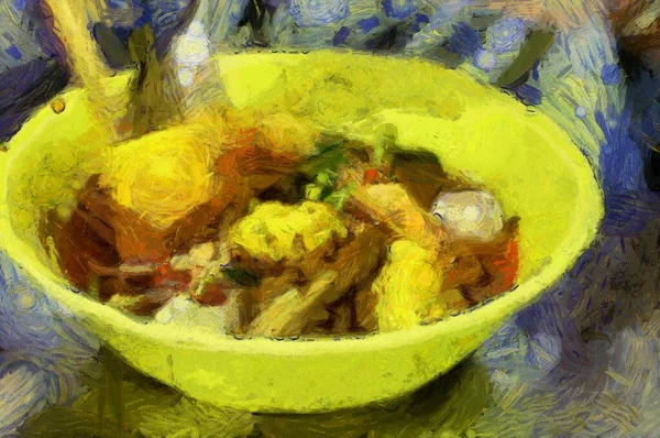 Noodles Bowl Illustrations Creates Impressionist Style Painting — Stock Photo, Image