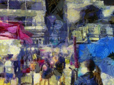 Bangkok gece piyasası Illustrations, empresyonist bir resim stili yarattı.