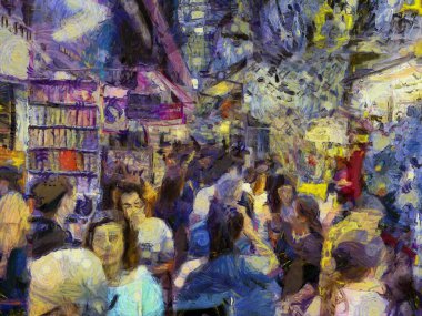 Bangkok gece piyasası Illustrations, empresyonist bir resim stili yarattı.