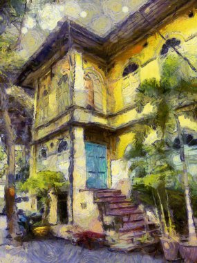 Bangkok Illustrations 'daki Avrupa mimarisindeki antik binalar empresyonist bir resim tarzı yaratıyor.