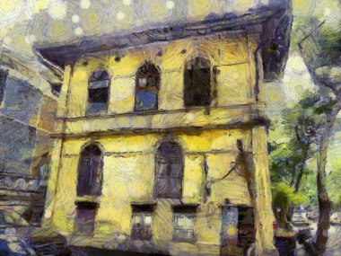 Bangkok Illustrations 'daki Avrupa mimarisindeki antik binalar empresyonist bir resim tarzı yaratıyor.