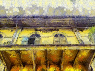 Bangkok Illustrations 'daki Avrupa mimarisindeki antik binalar empresyonist bir resim tarzı yaratıyor.