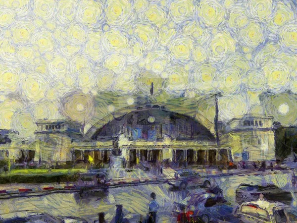 Hua Lamphong Tren İstasyonu Illustrations bir empresyonist resim stili yarattı.