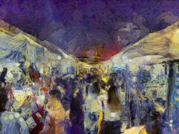Bangkok Night Market Illustrations Creates Impressionist Style Painting — Stock Photo, Image