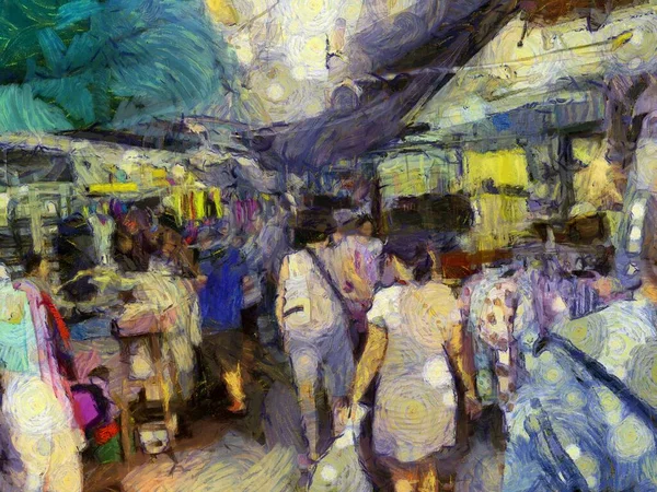 Нічні Ілюстрації Бангкоку Створюють Імпресіоністський Стиль Живопису — стокове фото