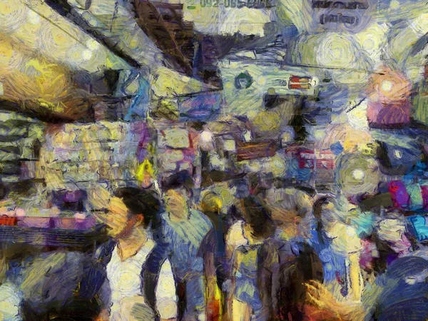 Bangkok gece piyasası Illustrations, empresyonist bir resim stili yarattı.