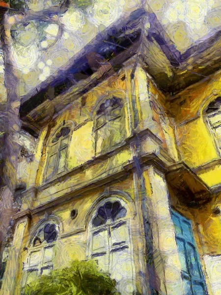 Bangkok Illustrations 'daki Avrupa mimarisindeki antik binalar empresyonist bir resim tarzı yaratıyor.