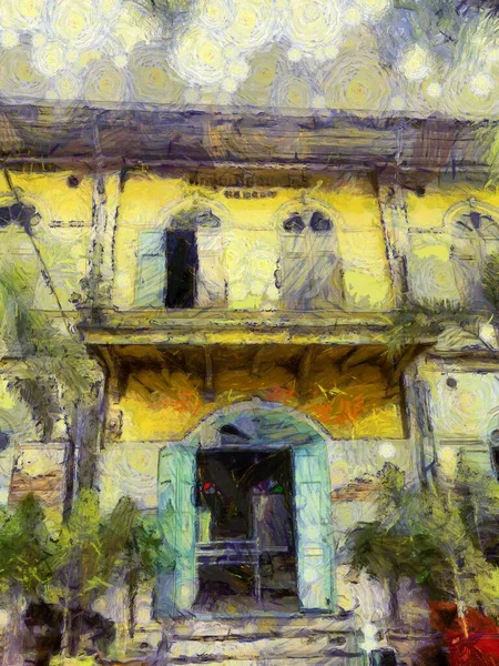 Ancient Buildings European Architecture Bangkok Illustrations Creates Impressionist Style Painting — Stock Photo, Image