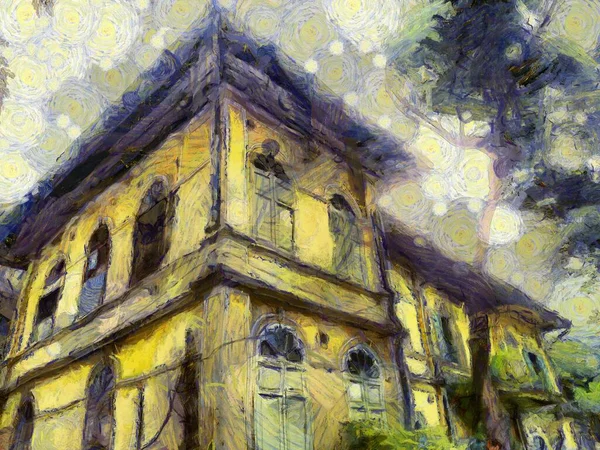 Bangkok Illustrations 'daki Avrupa mimarisindeki antik binalar empresyonist bir resim tarzı yaratıyor.