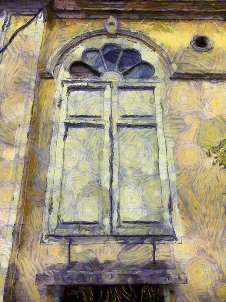 Avrupa mimarisi antik ahşap pencere çizimleri empresyonist bir resim tarzı yaratır.