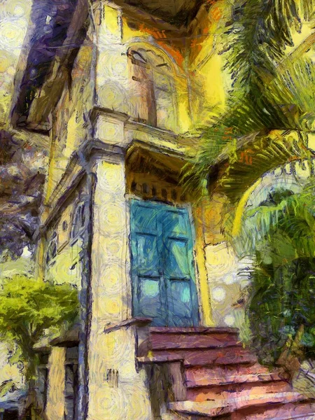 Bangkok Illustrations 'daki Avrupa mimarisindeki antik binalar empresyonist bir resim tarzı yaratıyor.