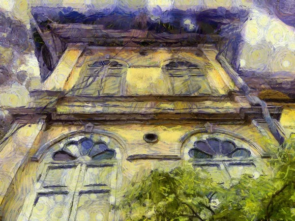 Bangkok Illustrations 'daki Avrupa mimarisindeki antik binalar empresyonist bir resim tarzı yaratıyor.