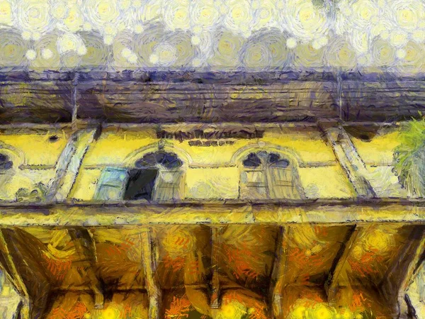 Bangkok Illustrations 'daki Avrupa mimarisindeki antik binalar empresyonist bir resim tarzı yaratıyor.