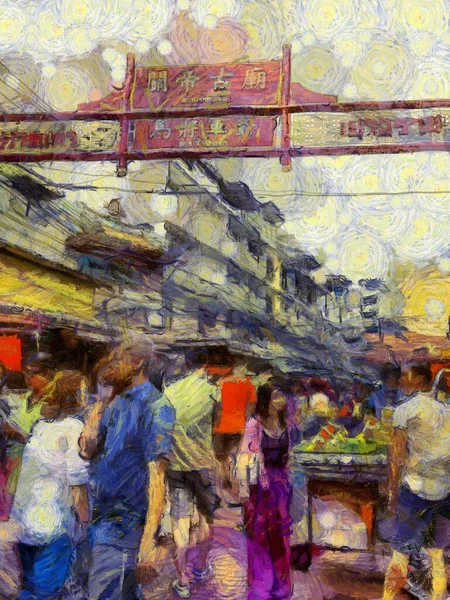 Yaowarat China Town Bangkok Ilustrações Cria Estilo Impressionista Pintura — Fotografia de Stock