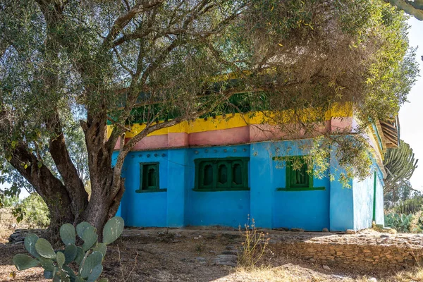 Casa Azul Cerca Iglesia Cristiana Ortopédica Etíope Wukro Cherkos Etiopía — Foto de Stock