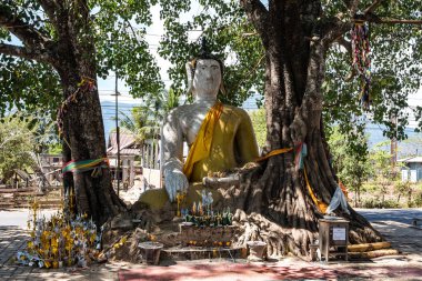Buda Nakasong Adaları Laos Güneydoğu Asya'da Wat Phou üzerinden giderken küçük bir köyde