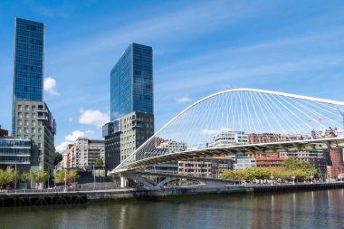 Zubizuri köprü Nervion Nehri Bilbao, İspanya