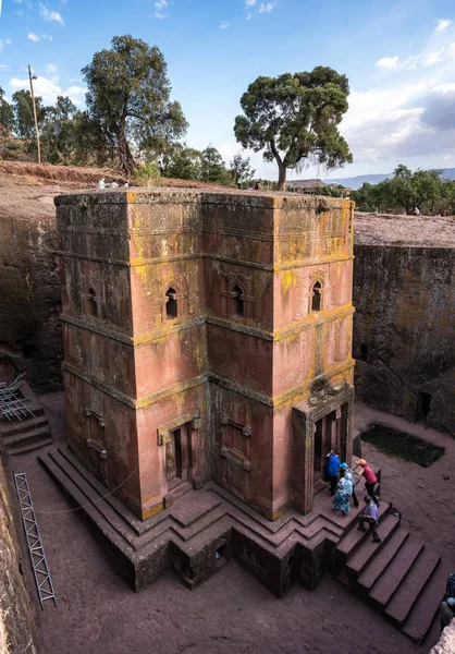 Lalibela, Etiopía. Famosa iglesia de San Jorge tallada en roca - Bete Giyorgis — Foto de Stock